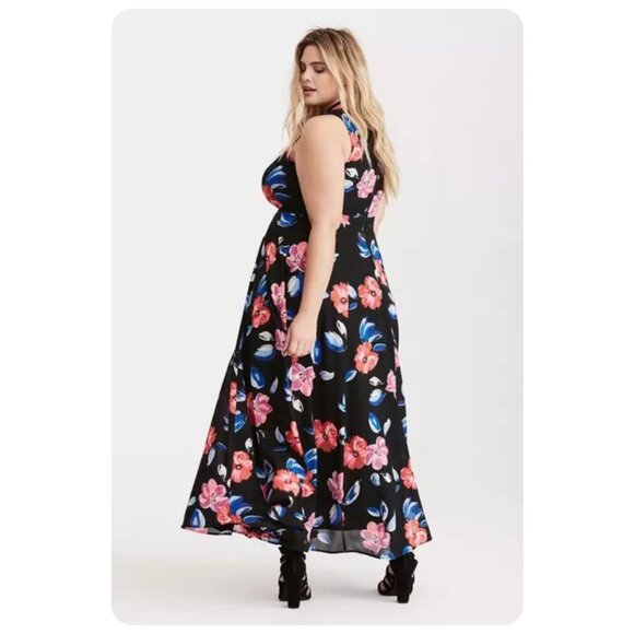 Torrid Black Floral Print Georgette High Neck Sleeveless Maxi Dress sz 10 - Picture 2 of 10